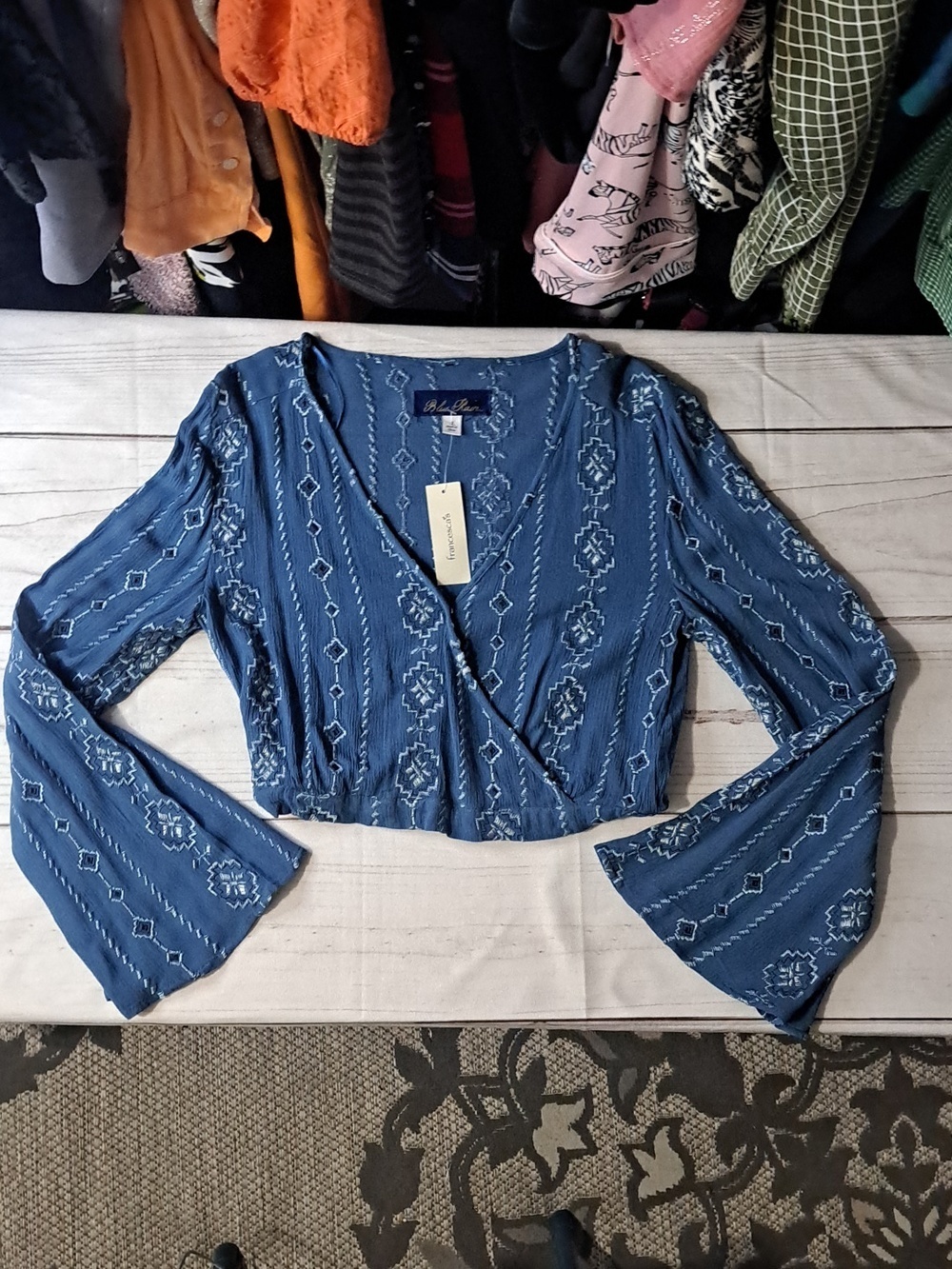 Blue Rain Embroidered Top Size S